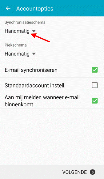 Vul in hoe vaak je account moet checken op nieuwe mails